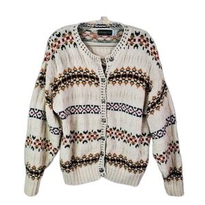 Vtg Bushwacker Women's Button Down Cardigan Cottagecore Sz Medium Sweater Cream